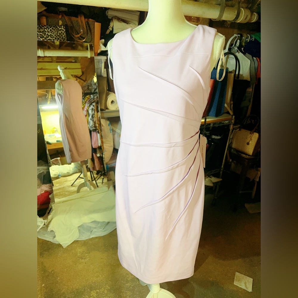 Calvin Klein light pink purple lavender solid sheath dress sleeveless knee lengt